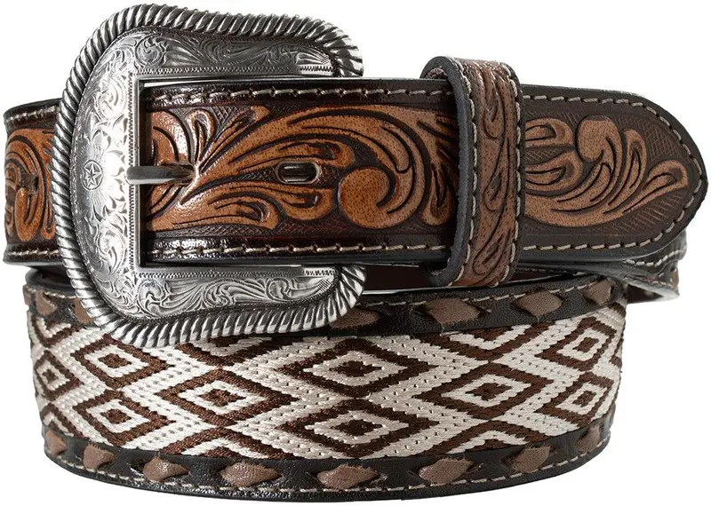 Nocona Brown With Diamond Embroidered Inlay Leather Belt 1