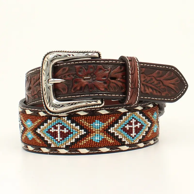 Nocona Floral Beaded And Tooled Belt 1