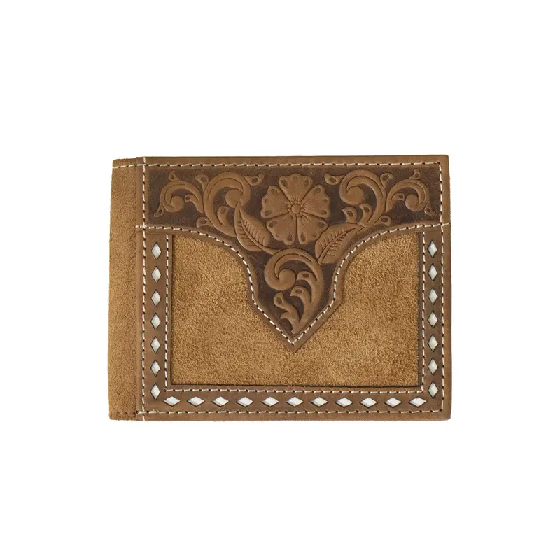 Nocona Floral Embossed And Rough Out Leather Bifold Wallet 1