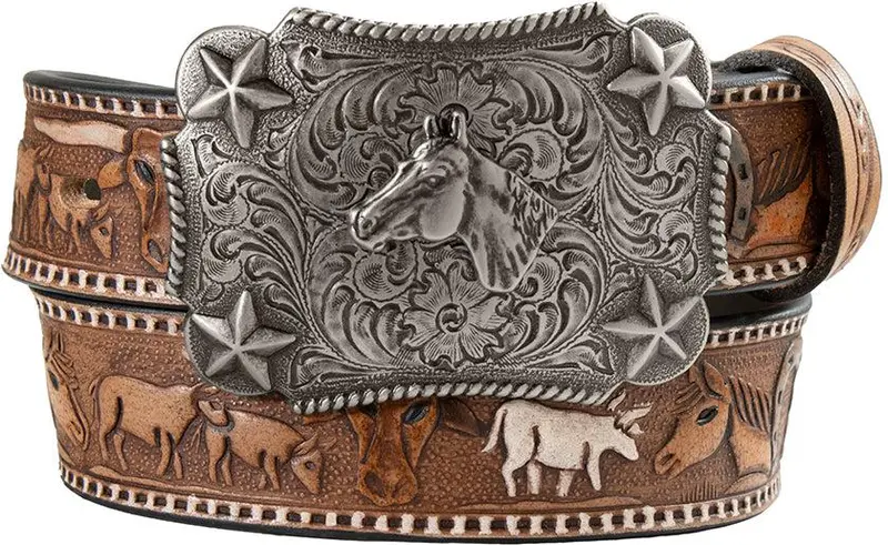 Nocona Kid's Vintage Western Horses And Longhorns Belt 1
