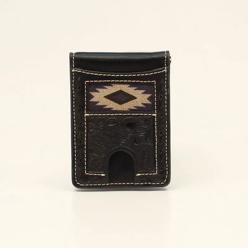 Nocona Men's Black Southwest With Floral Tooling Bifold Wallet 1