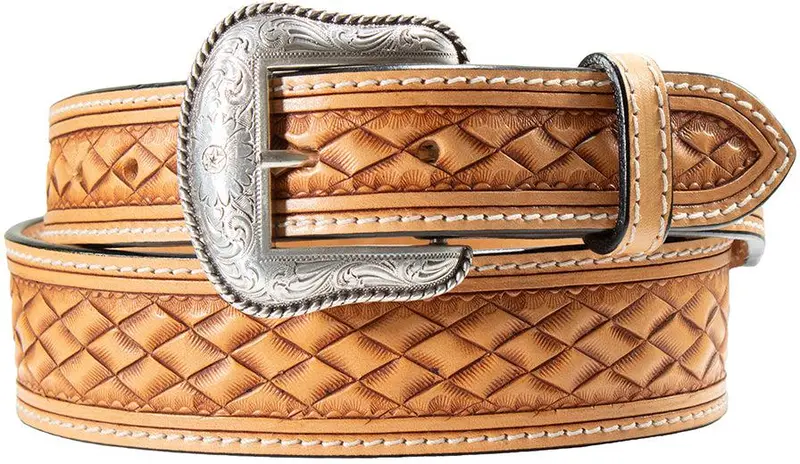 Nocona Natural Diamond Basket Weave Tooled Belt 1