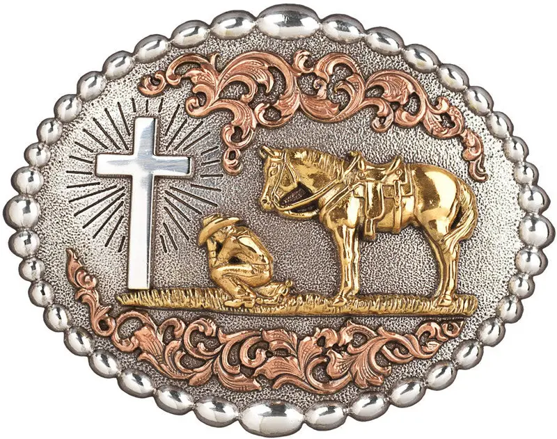 Nocona Oval Cowboy Prayer Belt Buckle 1