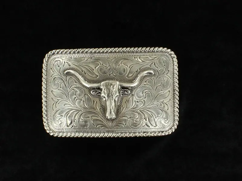 Nocona Rectangle Rope Edged Longhorn Belt Buckle 1