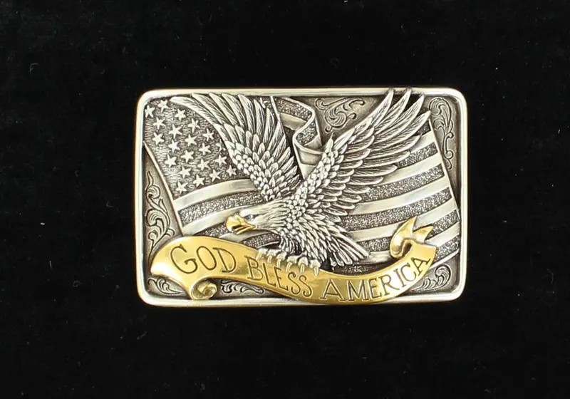 Nocona Two Tone Good Bless America Belt Buckle 1