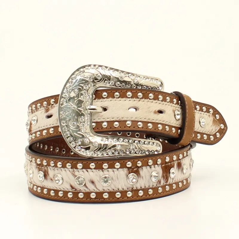 Nocona Women's Calf Hair With Crystal Studs Belt 1