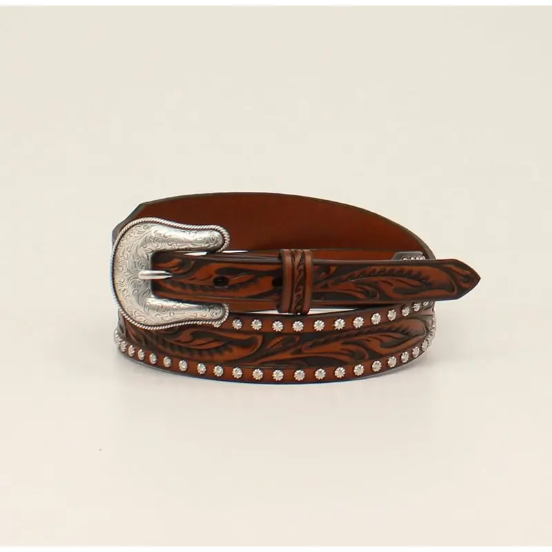 Nocona Women's Floral Embossed Leather Studs Belt 1