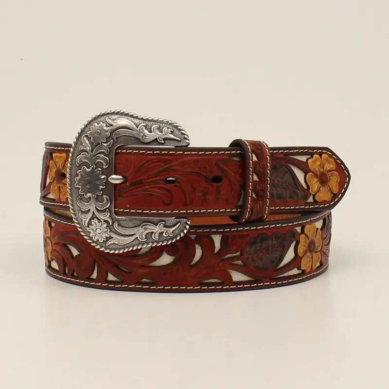 Nocona Women's Floral Overlay Leather Belt 1