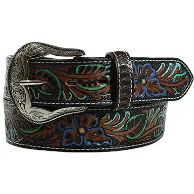 Nocona Women's Floral Tooled And Painted Leather Belt 1