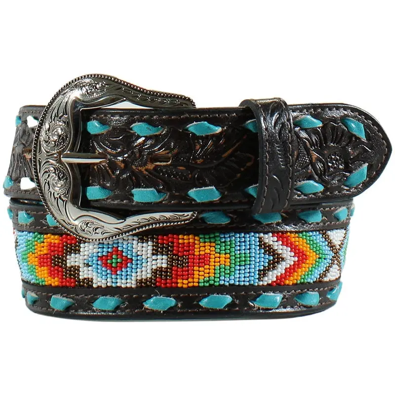 Nocona Women's Turquoise Buckstitched And Beaded Belt 1