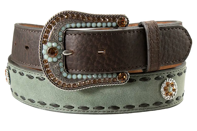 Nocona Women's Turquoise With Chocolate Buckstitch Belt 1