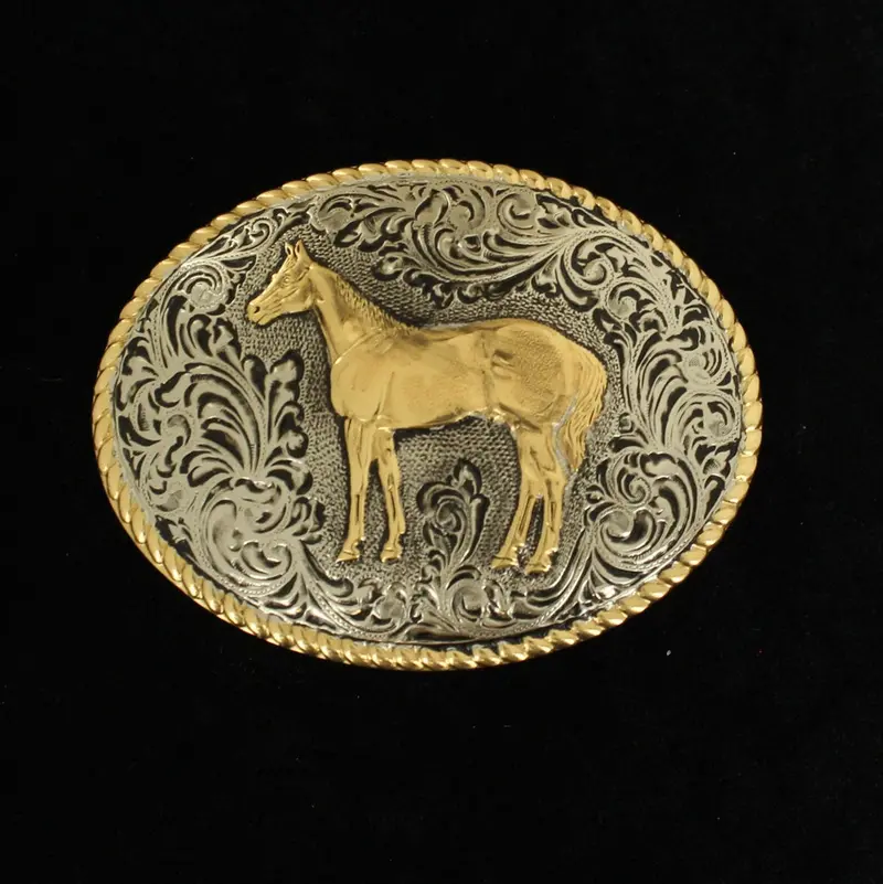 Nocona Youth Oval Rope Edged Horse Belt Buckle 1