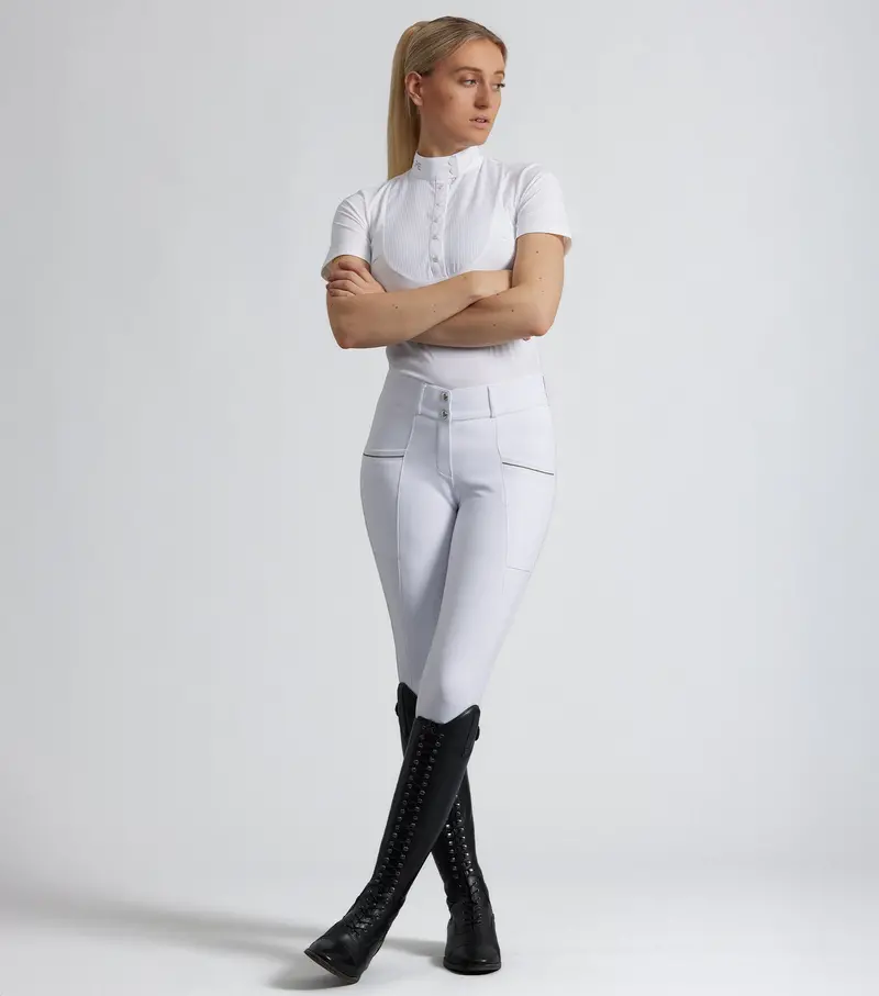 Ofena Womens Gel Knee Competition Riding Breeches White 1