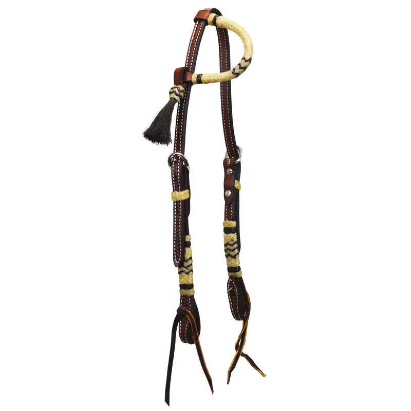 Oiled Tooled Slip Ear Headstall With Rawhide And Ties 1