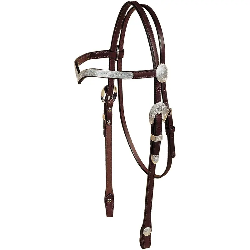 Oklahoma-Style V-Brow Headstall – Tory Leather Silver Plated