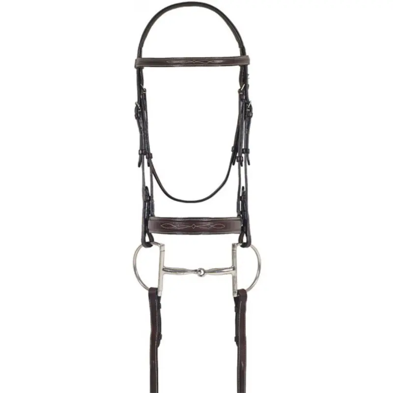 Ovation Elite Collection Fancy Raised Comfort Crown Flat Wide Nose Padded Bridle With Fancy Raised Laced Reins 1