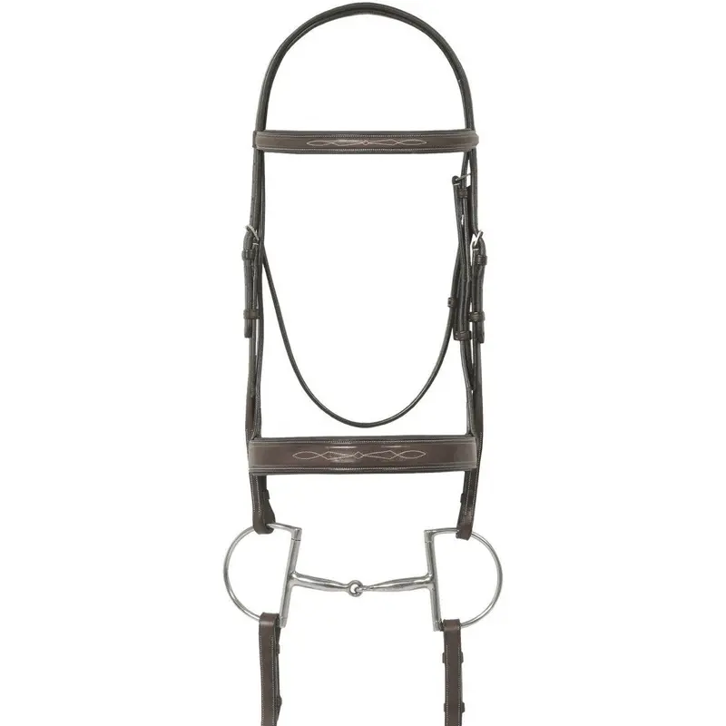 Ovation Elite Collection Fancy Raised Traditional Crown Flat Wide Nose Padded Bridle With Fancy Raised Lace Reins 1