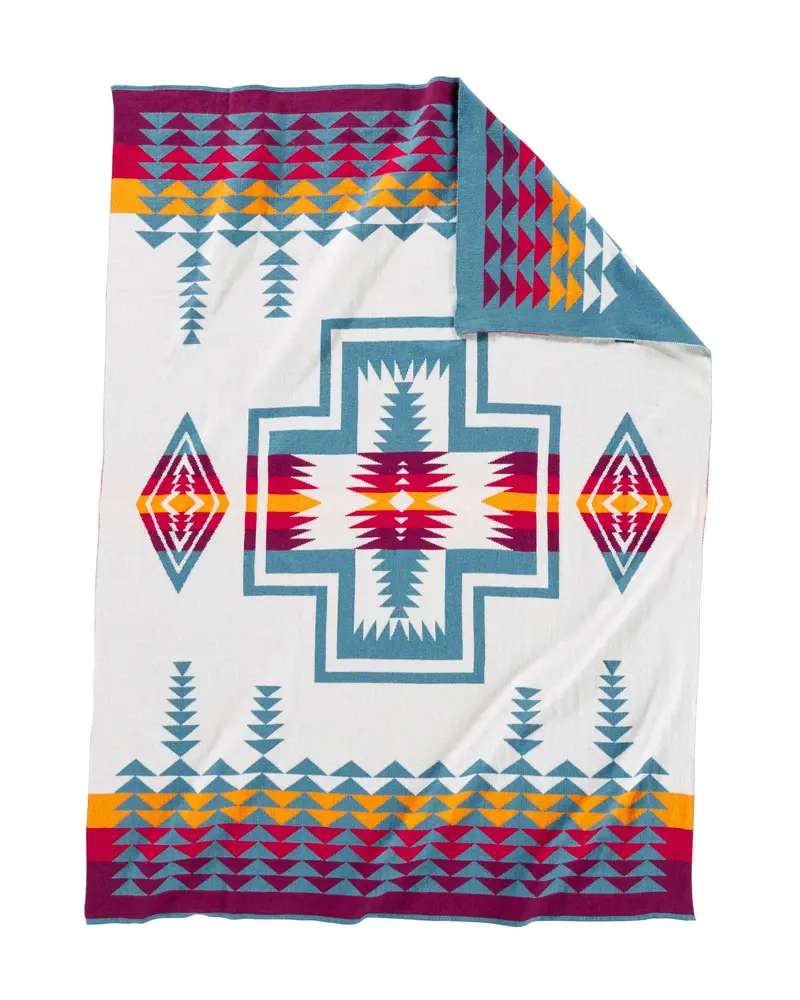 Pendleton Harding Teal Knit Baby Blanket With Beanie 2