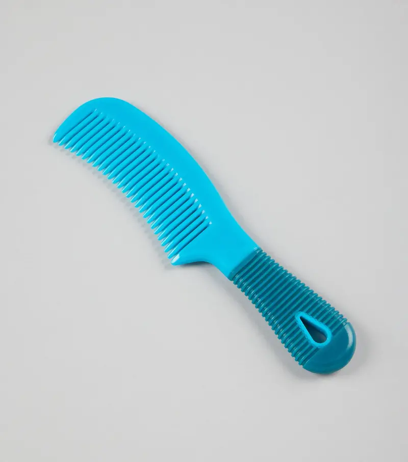 Plastic Mane Comb With Handle - Large Med Blue & Peacock 1