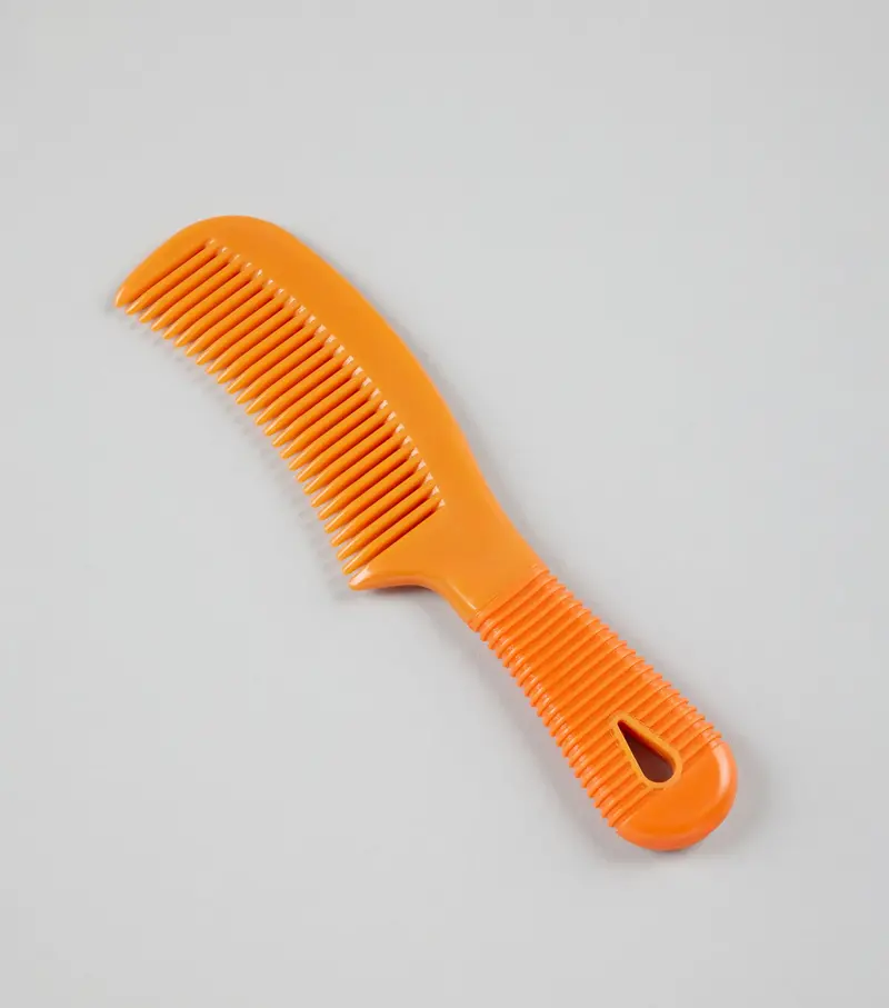 Plastic Mane Comb With Handle - Large Orange & Amber 1