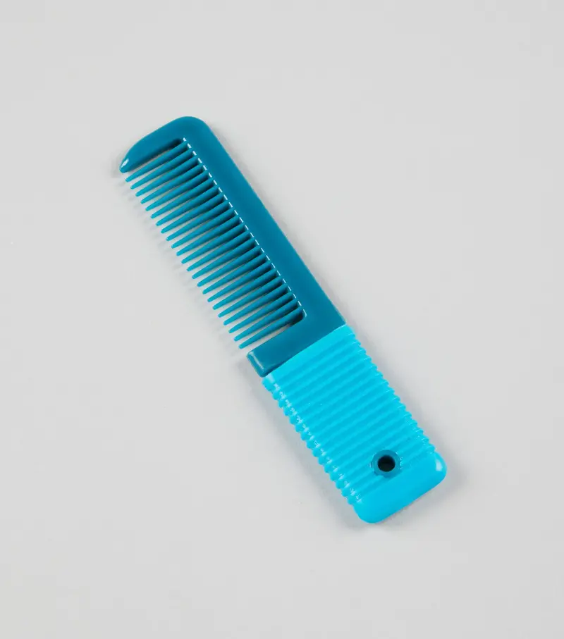 Plastic Mane Comb With Handle - Small Med Blue & Peacock 1