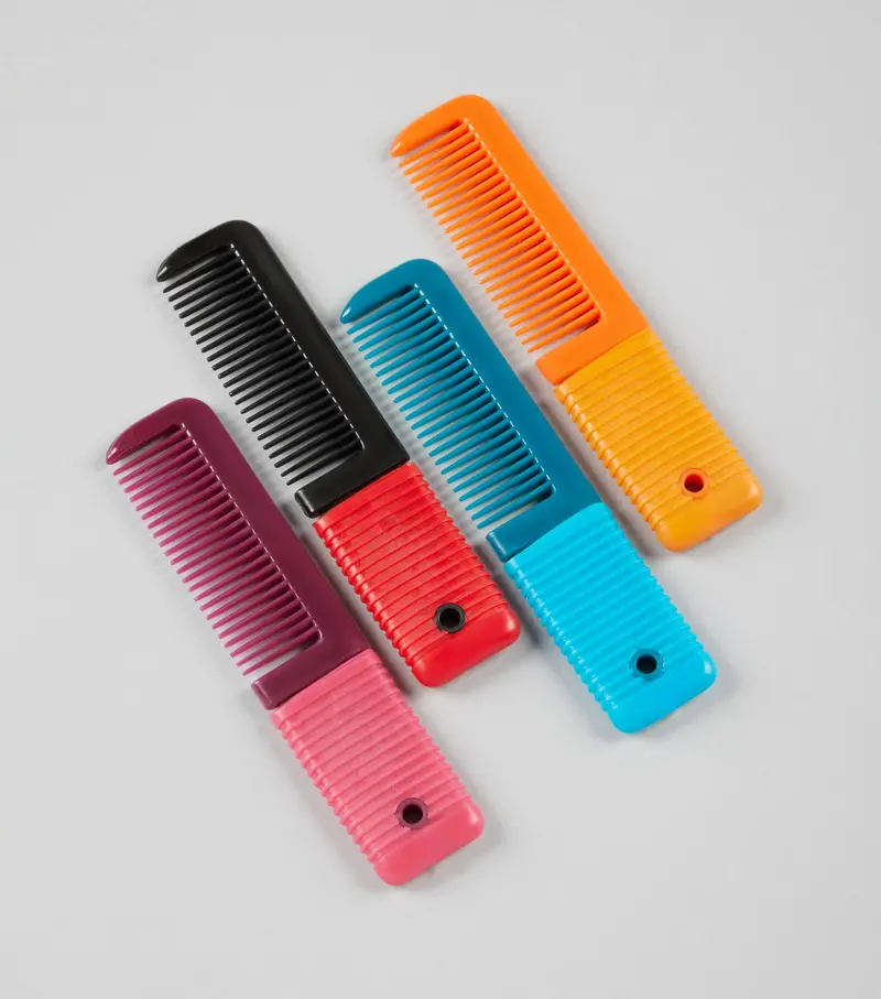 Plastic Mane Comb With Handle - Small Wine & Fuchsia 2