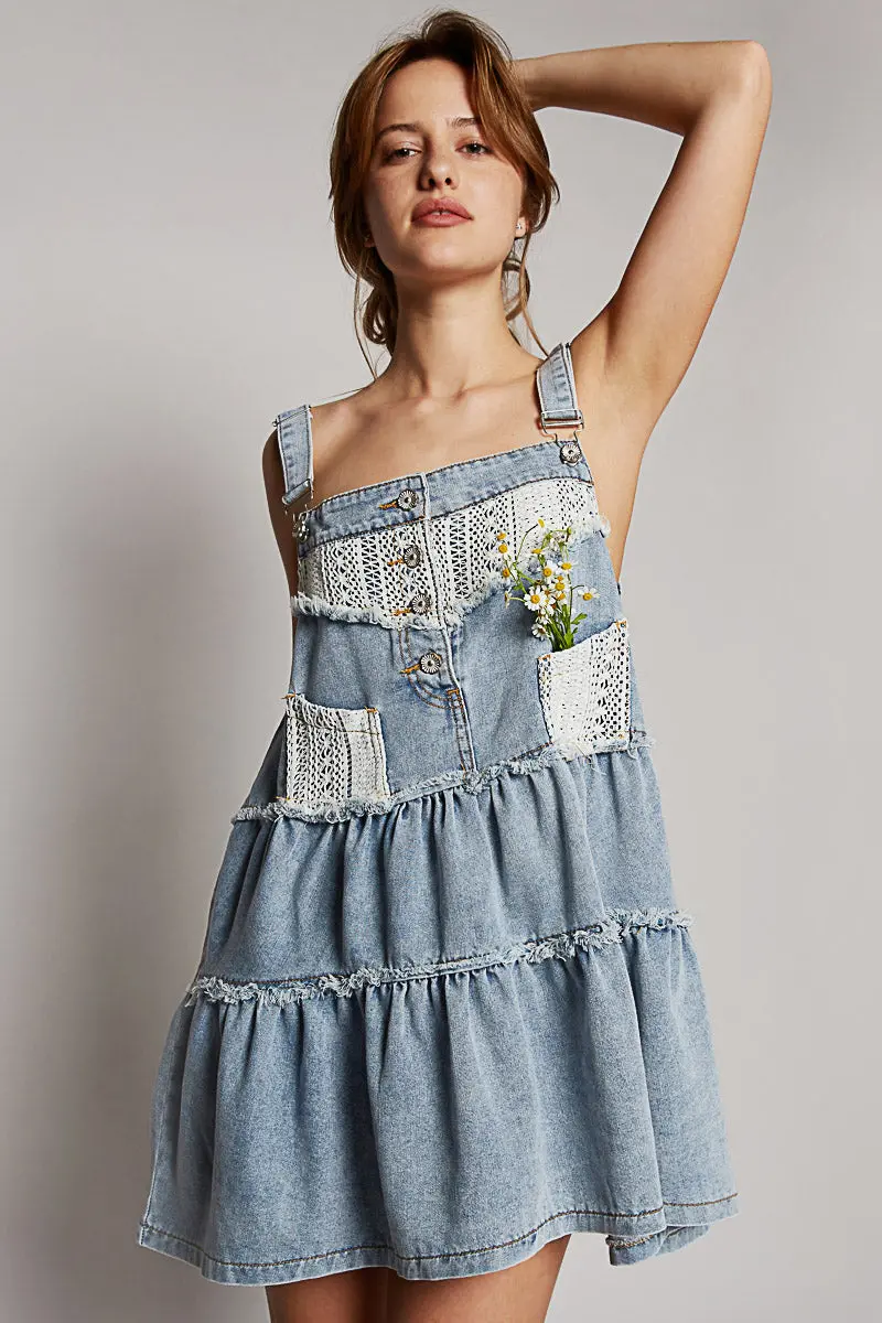 Pol Denim And Crochet Suspender Skirt 3