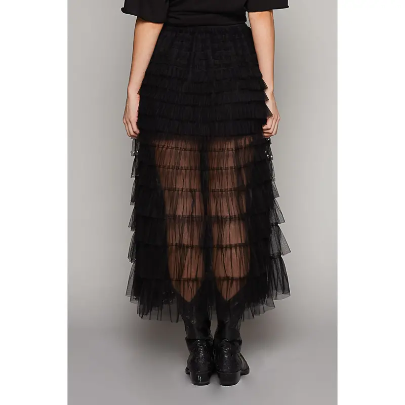 Pol Women's Black And Pearl Long Sheer Skirt 1