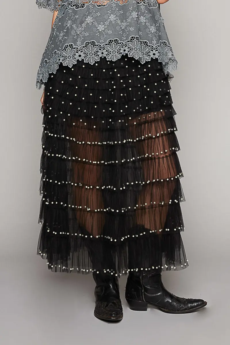 Pol Women's Black And Pearl Long Sheer Skirt 2
