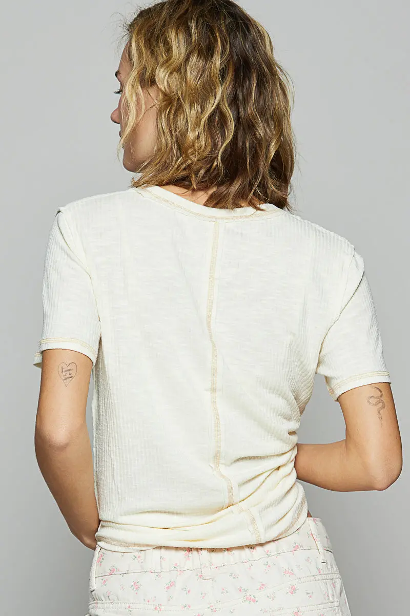 Pol Women's Eggshell Ribbed Jersey Top 2