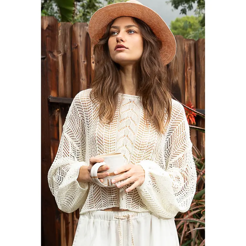 Pol Women's Ivory Balloon Sleeve Sweater 1