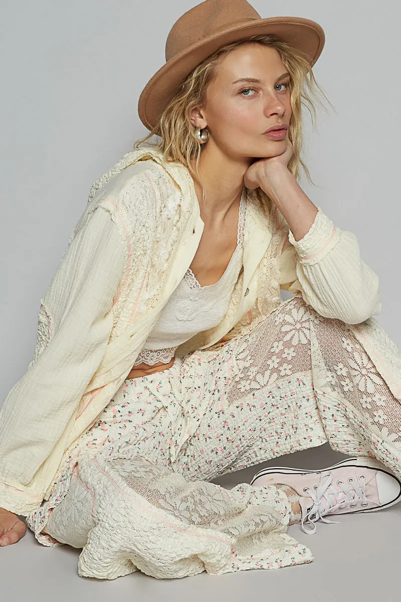 Pol Women's Natural Lace Balloon Sleeve Hoodie Jacket 1