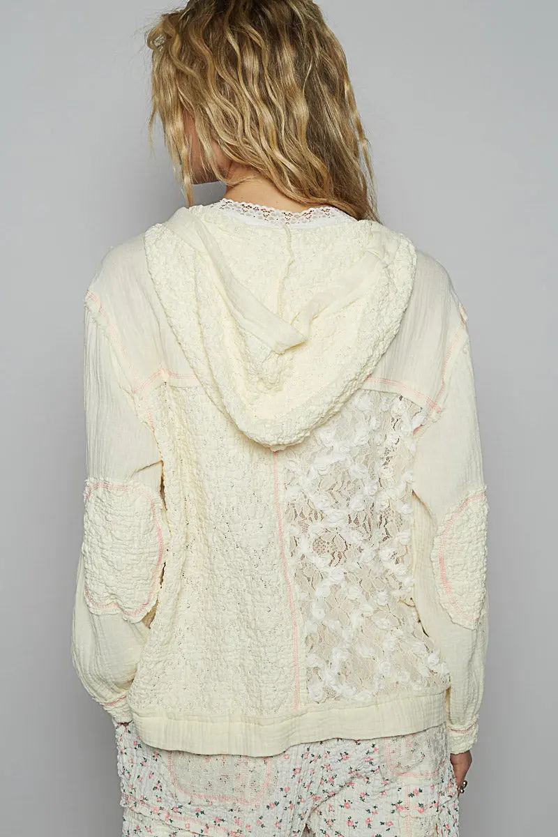 Pol Women's Natural Lace Balloon Sleeve Hoodie Jacket 2