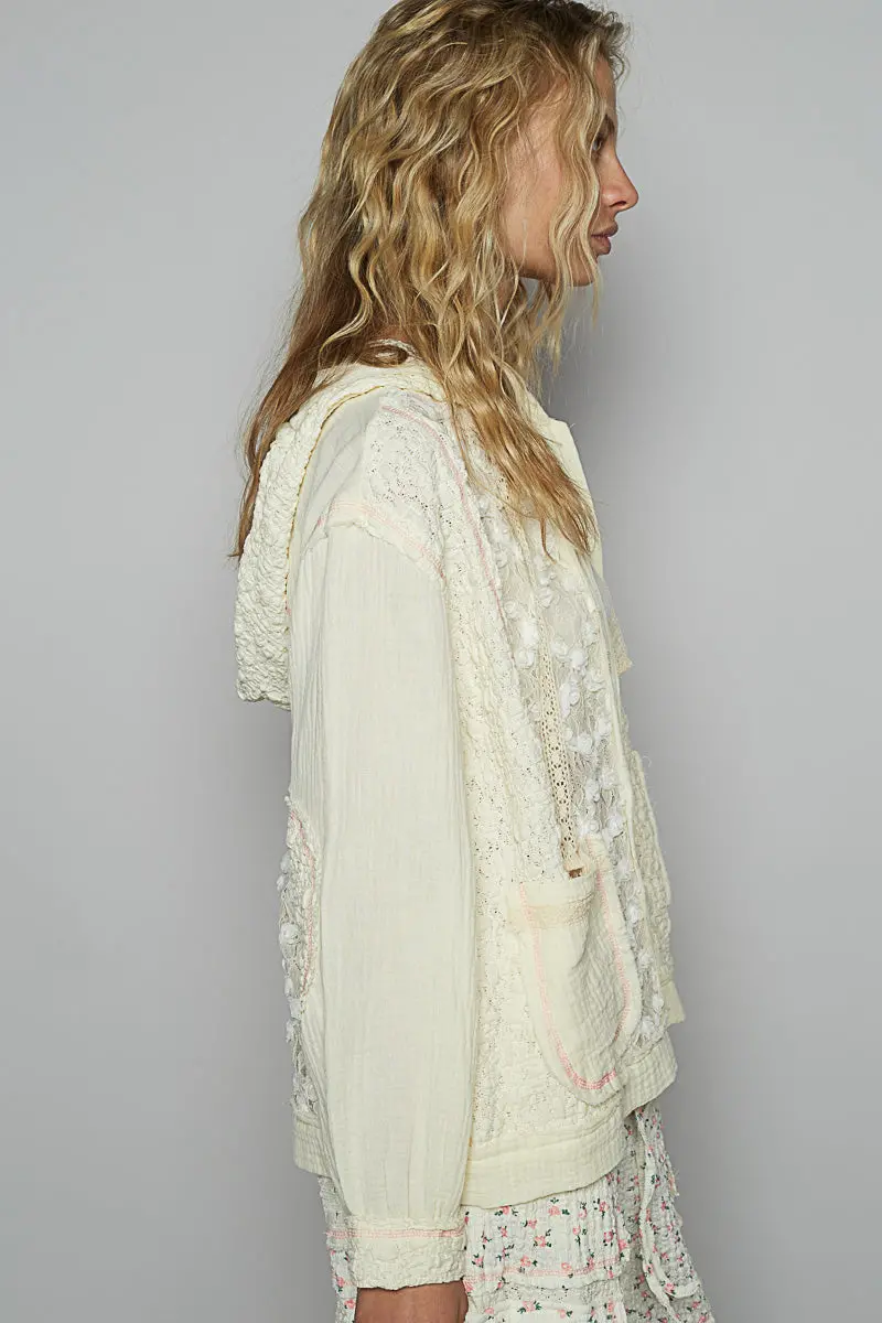 Pol Women's Natural Lace Balloon Sleeve Hoodie Jacket 3