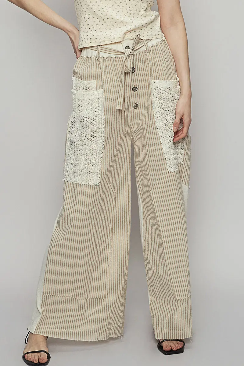 Pol Women's Sand Stripe Woven Relaxed Pant 1