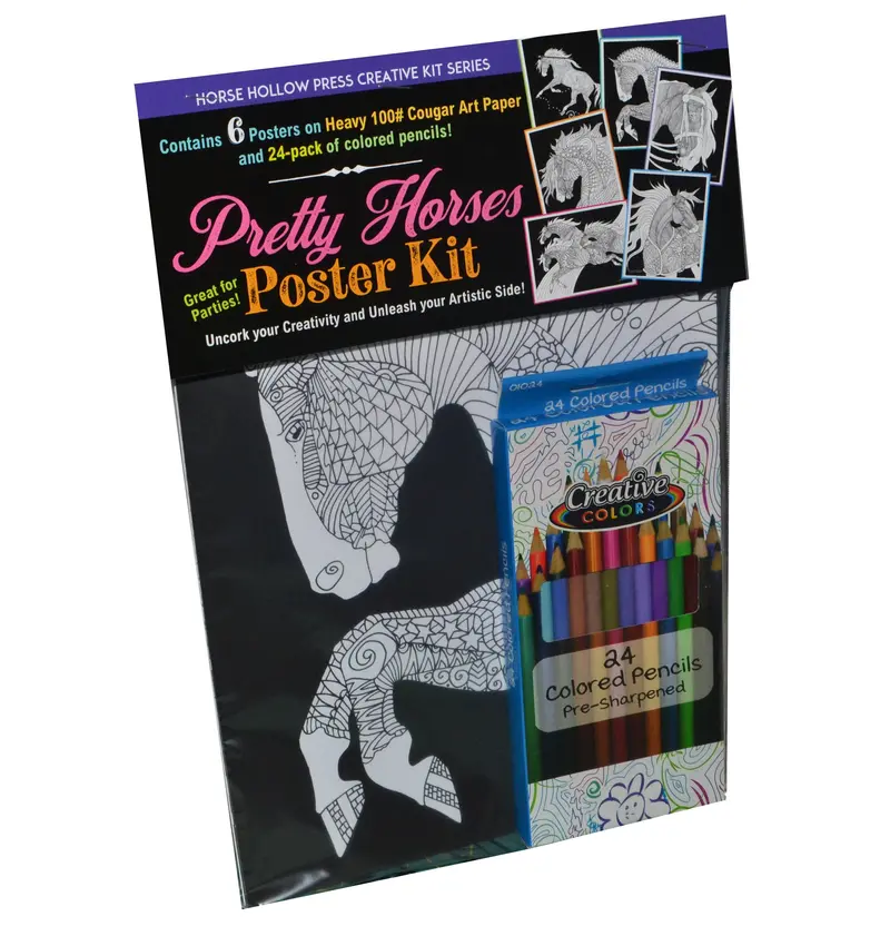 Pretty Horses Kit / 6 Drawings To Color / 24-Colored Pencils 1