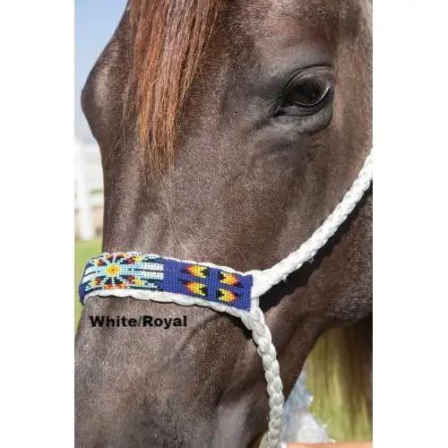 Professional's Choice Cowboy Braided Rope Halter-White & Royal 1