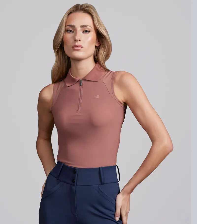 Prospero Sleeveless Polo Top Rosewood 1
