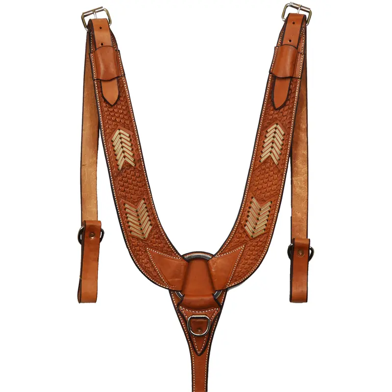 Pulling Collar Natural Tooled Basket Weave With Rawhide 1
