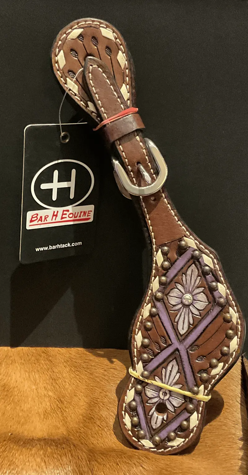 Purple Tooled Leather Spur Straps 1