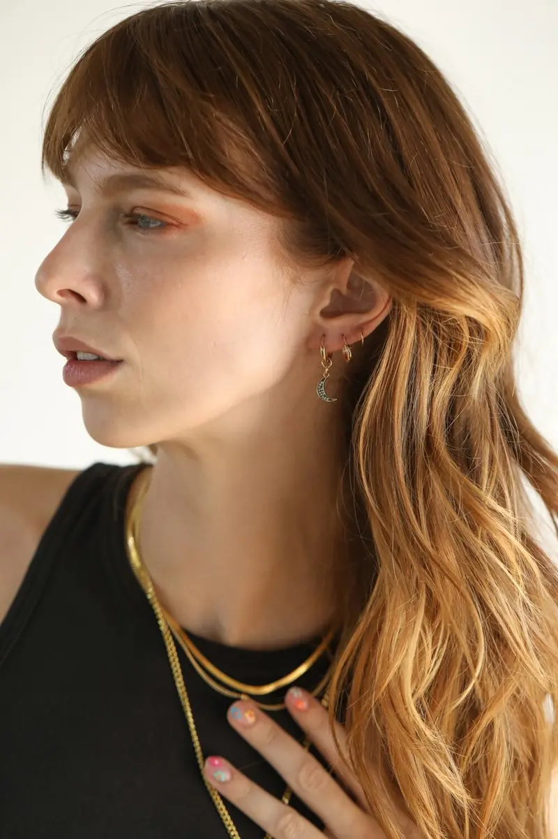 Rachel Nathan Black Moon With Black Accents Huggie Earrings 1