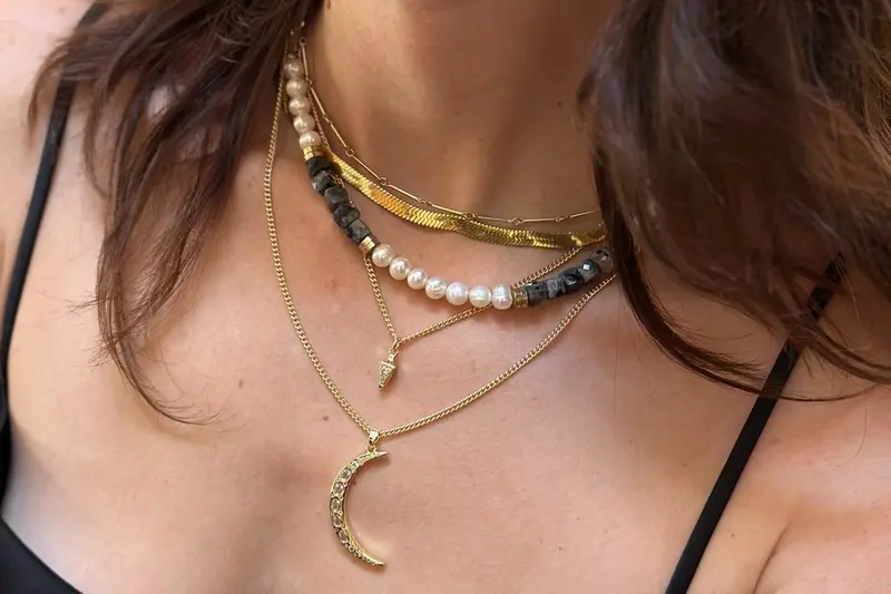 Rachel Nathan Larvikite And Pearl Bead And Chain Necklace 1