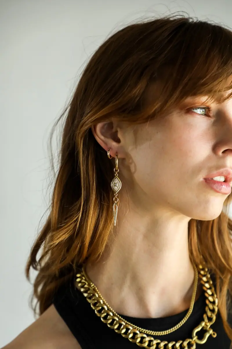 Rachel Nathan Vertical Eye And Pave Spear Huggie Earrings 1