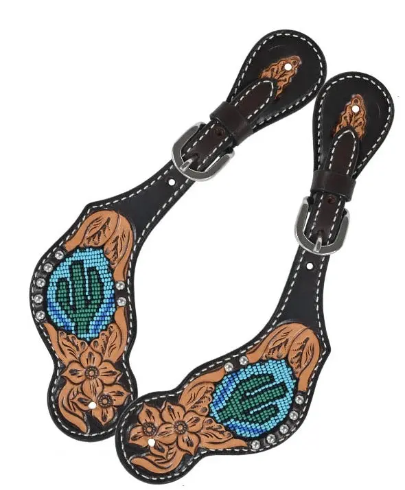 Rafter T Ranch Beaded Cactus Spur Straps 1
