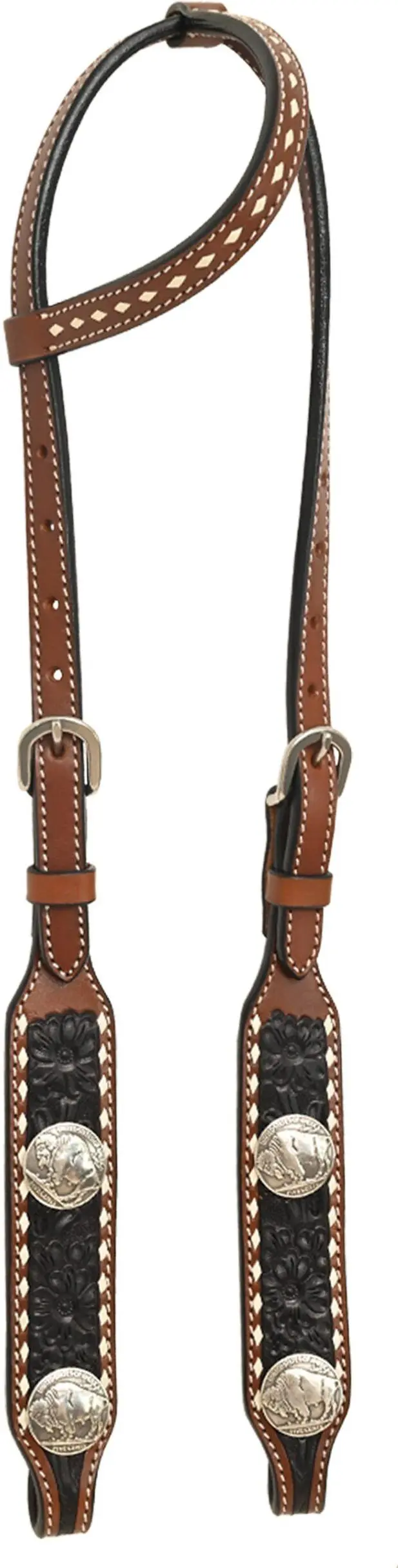 Rafter T Ranch Black Buckstitched Buffalo Nickel One Ear Headstall 1