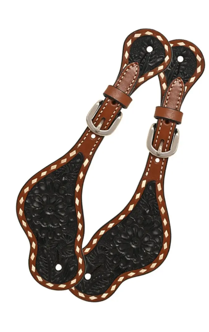 Rafter T Ranch Black Buckstitched Spur Straps 1