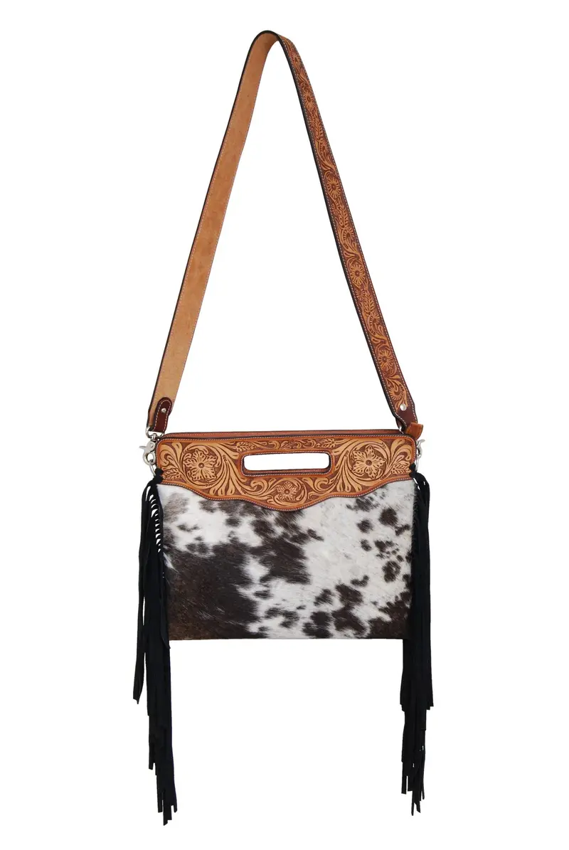Rafter T Ranch Cowhide With Black Fringe Crossbody Bag 1