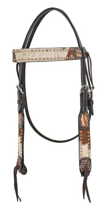 Rafter T Ranch Hair On With Floral Spots Browband Headstall 1