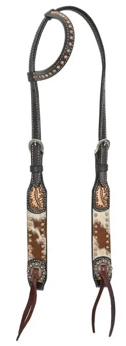 Rafter T Ranch Hair On With Floral Spots Single Ear Headstall 1