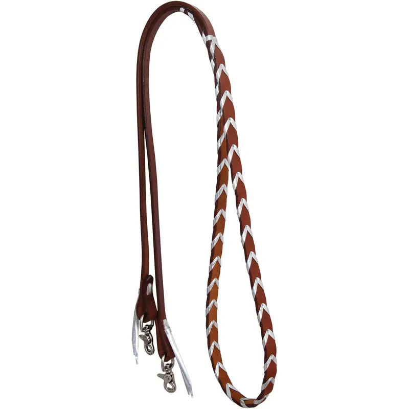 Rafter T Ranch Harness Leather Barrel Reins With Silver Platt 1